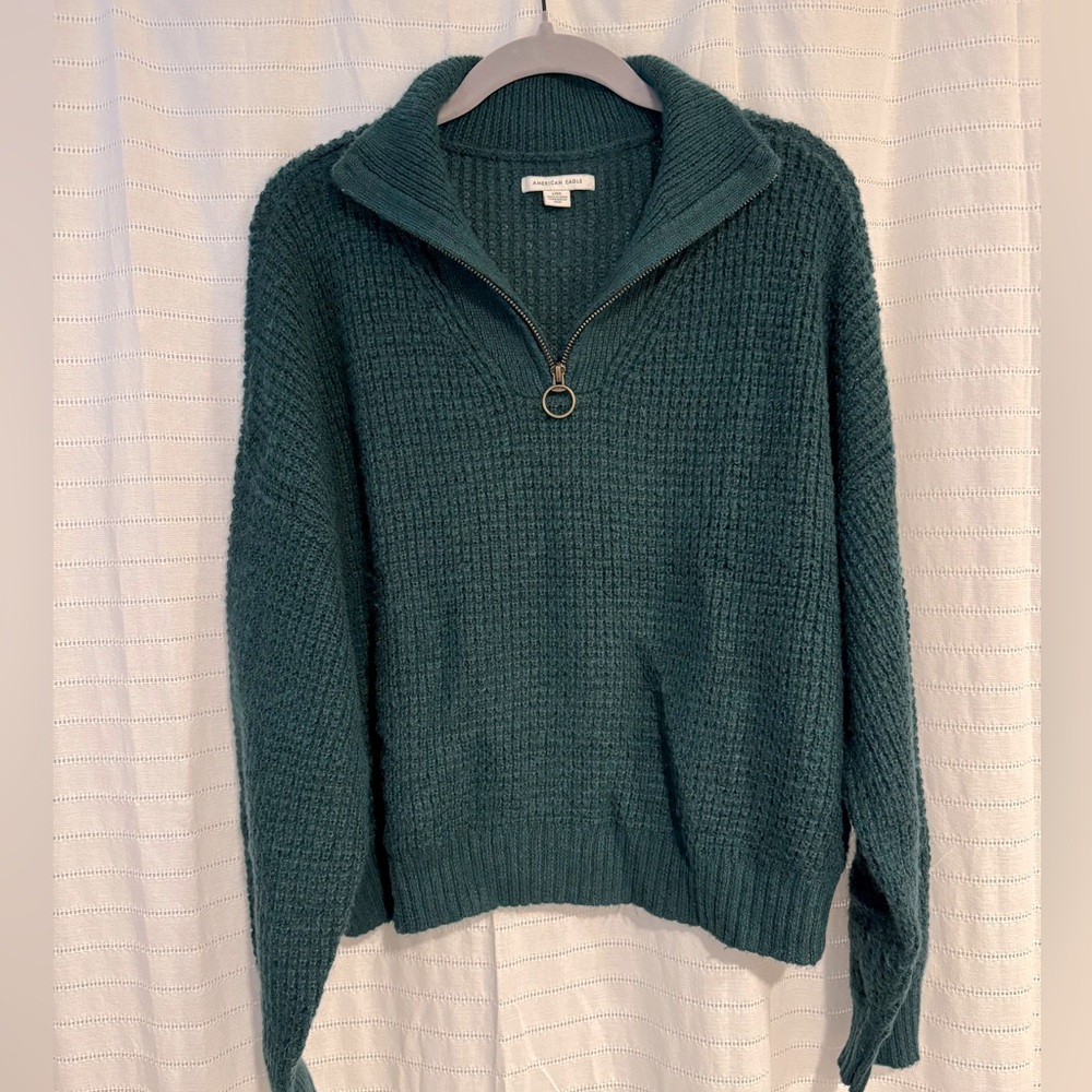 American Eagle Outfitters Women's Deep Emerald/Forest Green Quarter Zip Sweater